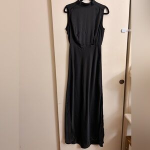 Lulus Classic Elegance Black Satin Sleeveless Mock Neck Maxi Dress Size M
